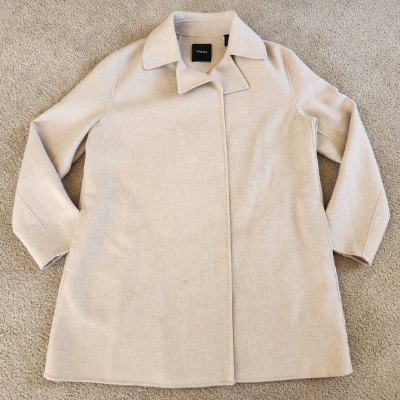 NWOT Theory 38% CASHMERE Coat Overlay DF Double Face Oatmeal Mélange - Picture 5 of 17